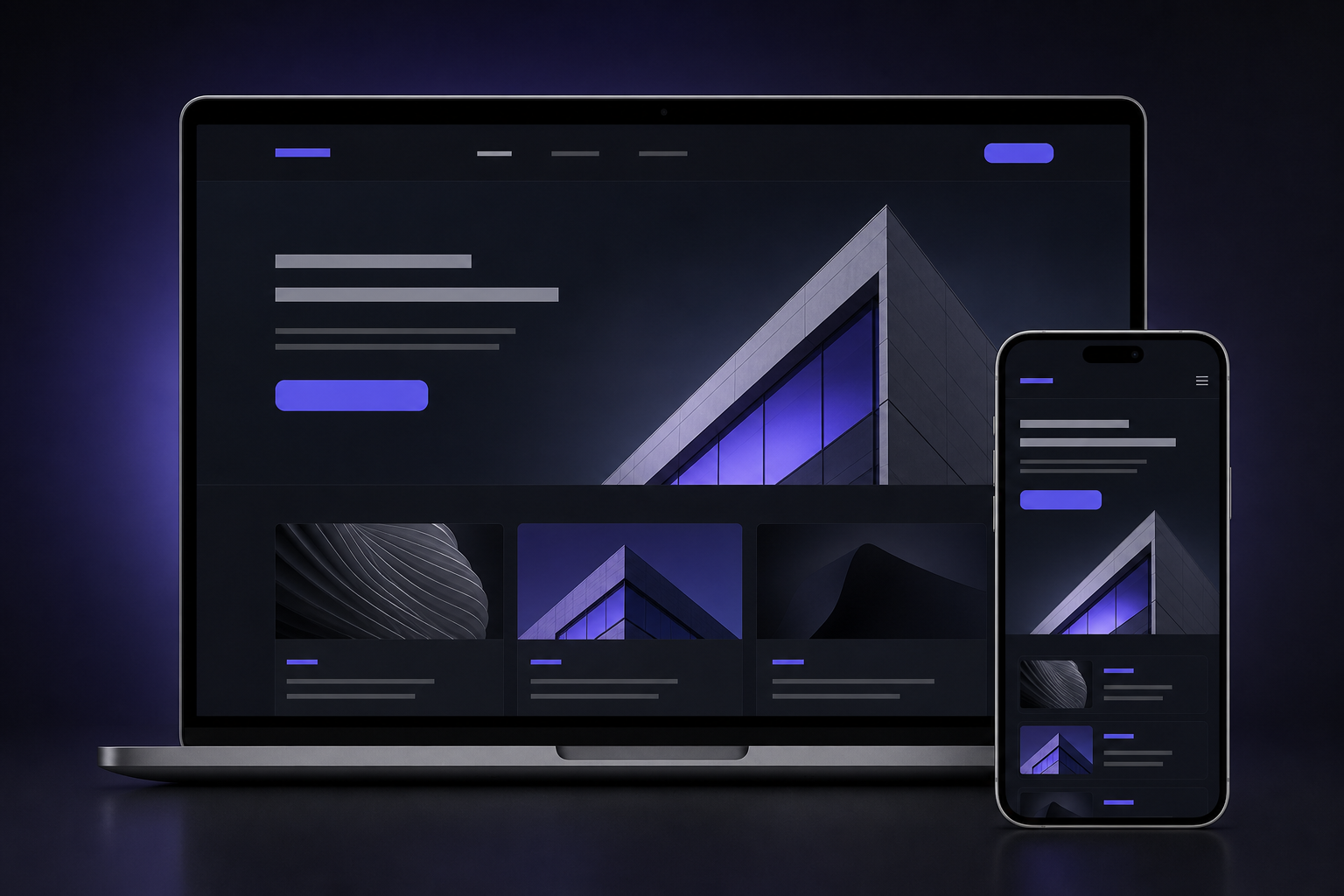 Responsive company website shown on a laptop and phone