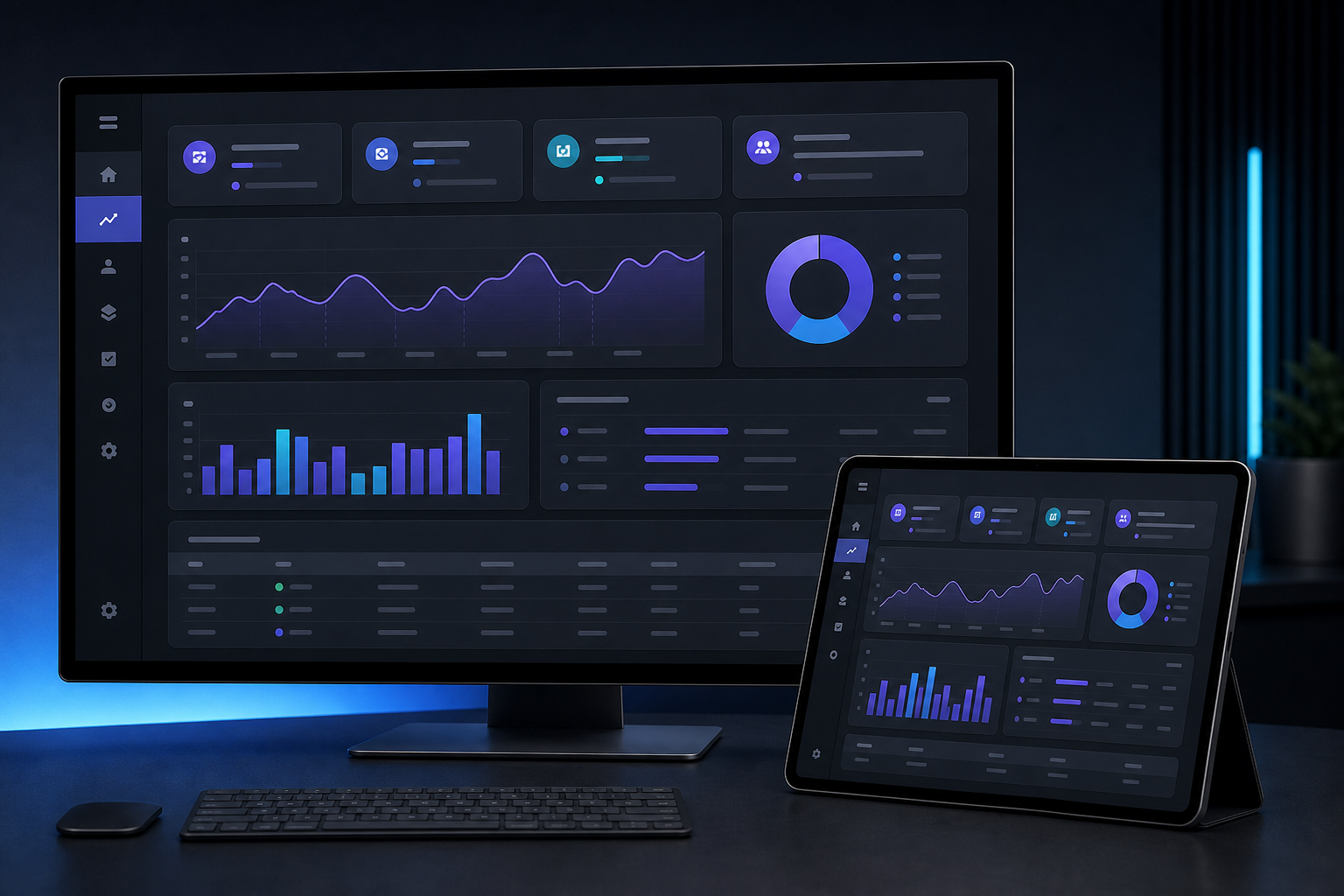 Business operations dashboard shown on desktop and tablet screens